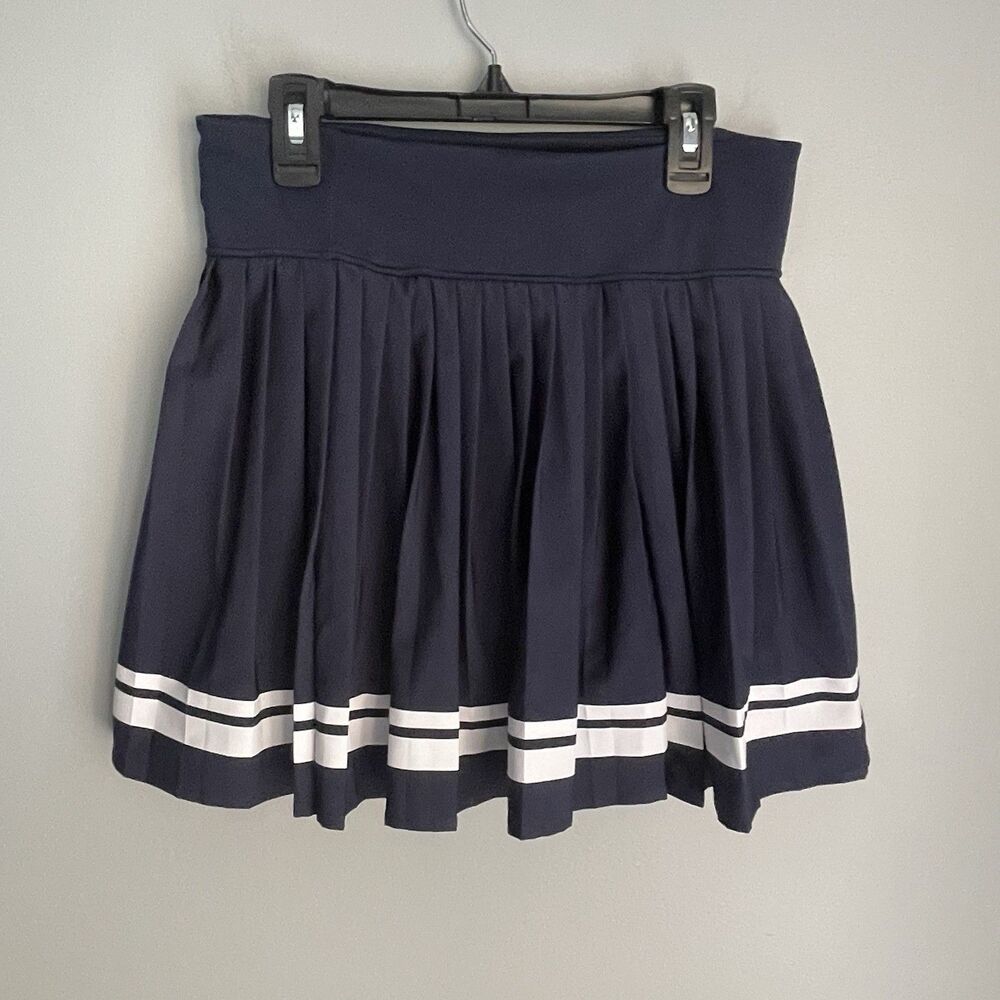 Sincerely Jules Skort Size S Navy Blue White Striped Pleated Tennis Pickleball